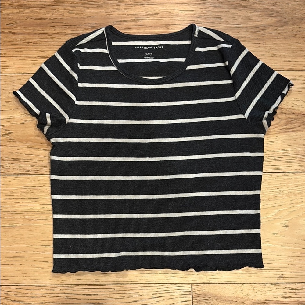 American Eagle Outfitters Black and White Striped Women's Top
